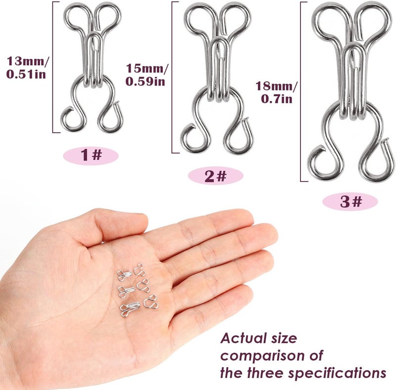 PECMER 100 Set Sewing Hooks and Eyes Closure Copper Hooks and Eyes for Sewing Clothing Bra Hooks Replacement, Hook & Eye Sewing -White 1#(13mm) - Image 2